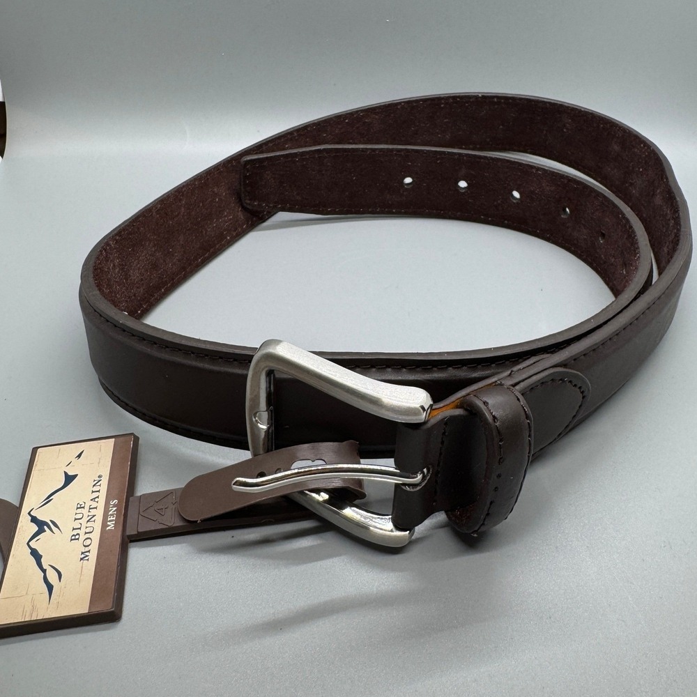 Blue Mountain Mens Leather Belt M 34-36 Brown Stitched Buckle Rugged Workwear
